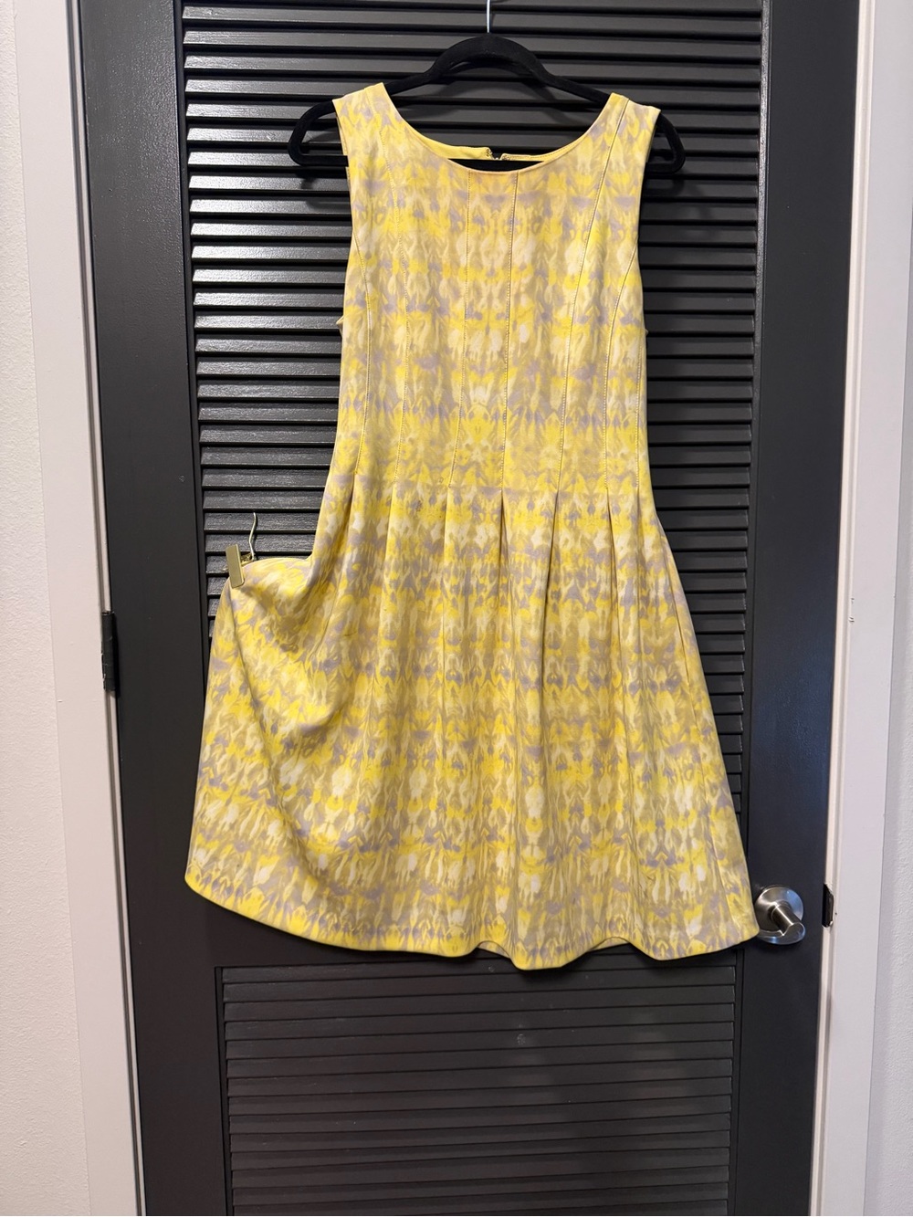 Vintage style Yellow and Light Gray Printed Fit-and-Flare Dress